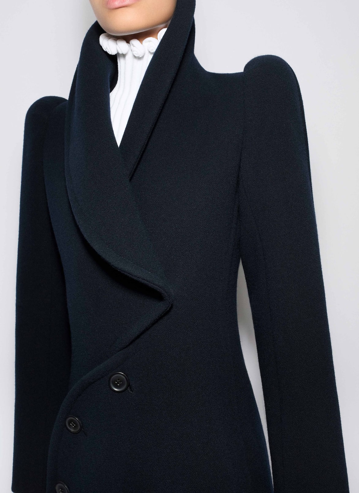 WOOL CURVED COAT ALAÏA MIDNIGHT WOOL CURVED COAT